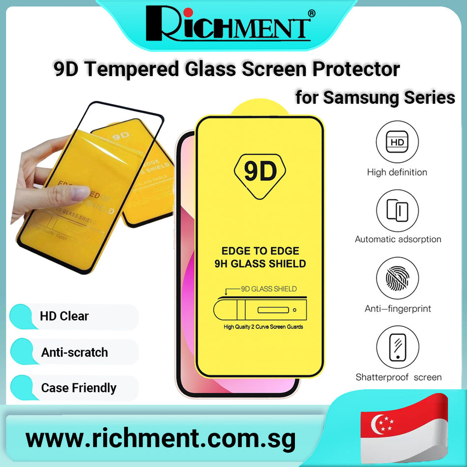 【✅SG Brand🔥】RICHMENT 9D Tempered Glass Screen Protector for Samsung Galaxy S21/S21 Plus/S21 FE/S22/S22 Plus – 9H Hardness, Anti-Scratch, Explosion-Proof, HD Transparency, Anti-Fingerprint, Waterproof, Bubble-Free Installation, Edge-to-Edge Full Coverage