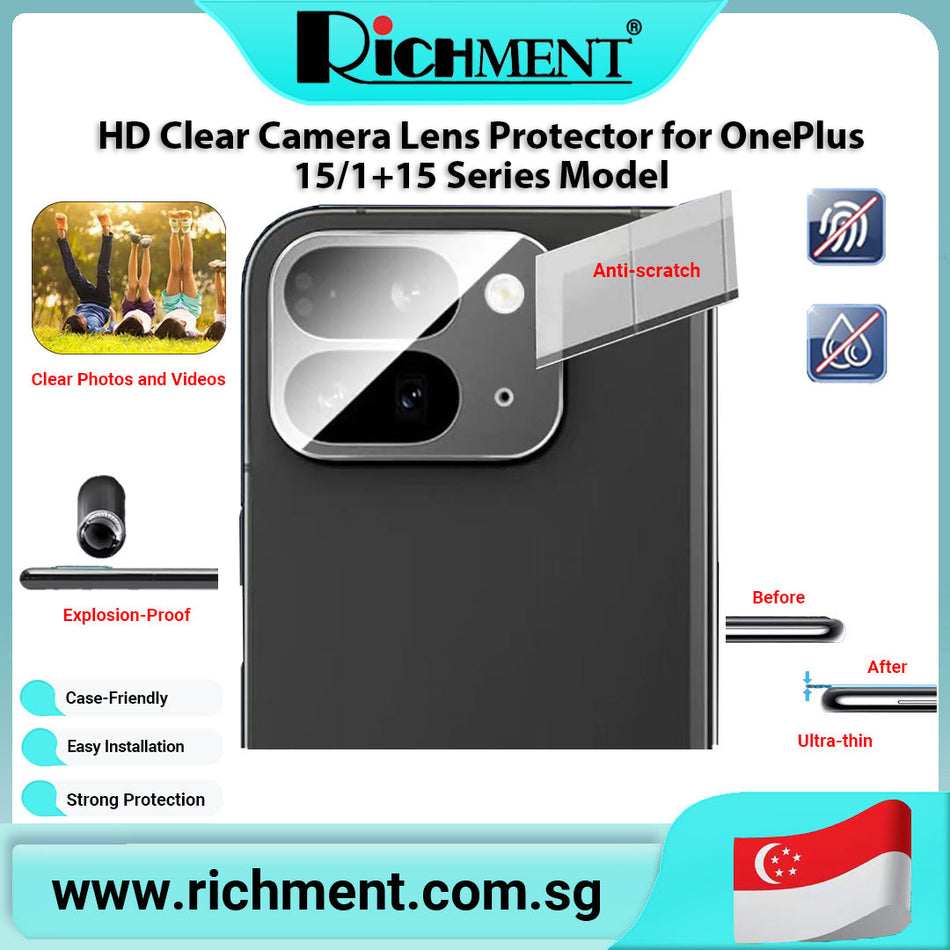 【✅SG Brand🔥】RICHMENT Camera Lens Protector for OnePlus 15 / OnePlus 15R 9H Tempered Glass HD Clear Ultra Thin Full Coverage Anti Scratch Shockproof Strong Adhesion Bubble Free Case Friendly Camera Lens Protection Film