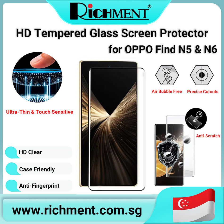 【✅SG Brand🔥】RICHMENT Screen Protector & Camera Lens Protector for OPPO Find N6 / Find N5 HD Clear Tempered Glass Privacy Anti Spy Protective Film Full Coverage Lens Film HD Clear / Night Black Scratch Resistant Case Friendly