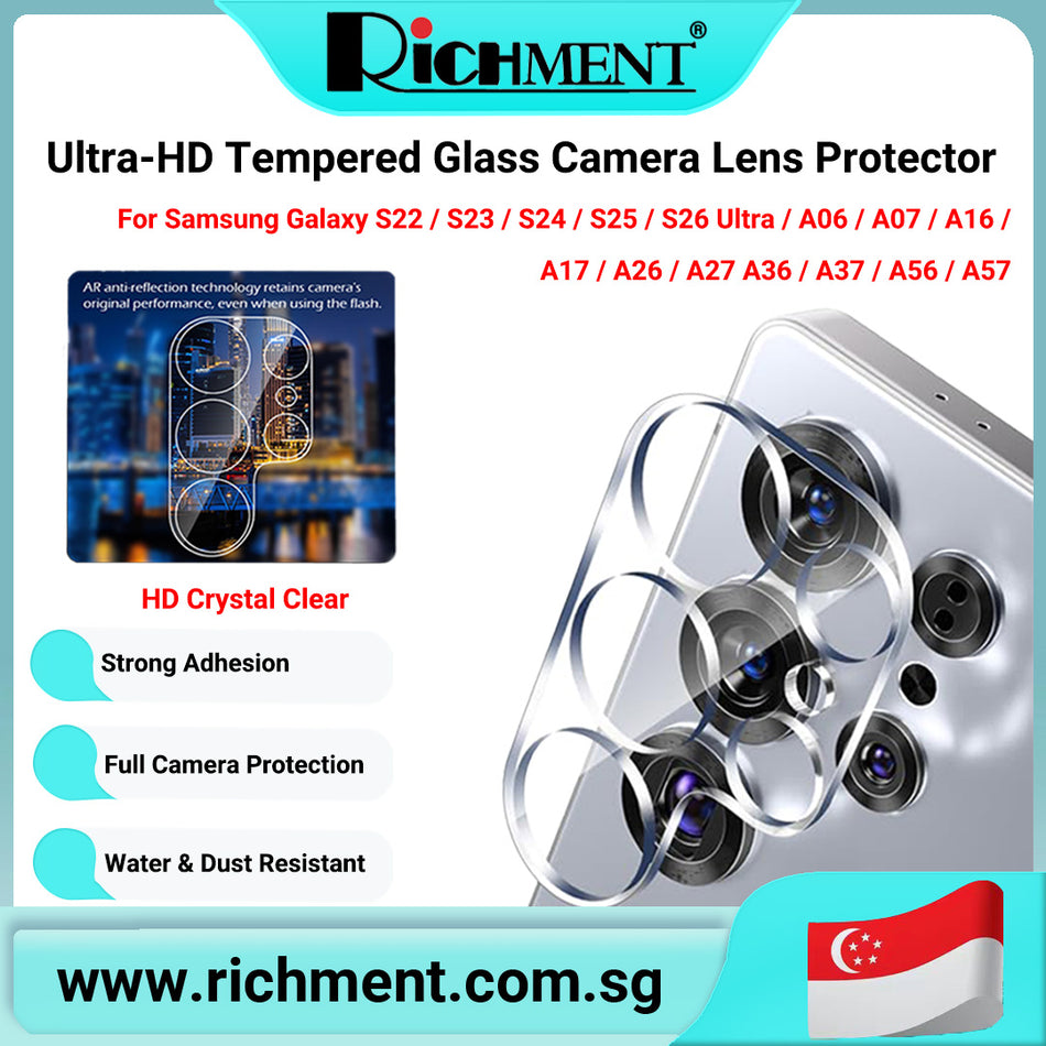 【✅SG Brand🔥】RICHMENT HD Clear Tempered Glass Camera Lens Protector For Samsung Galaxy A06/Galaxy A07/Galaxy A16/Galaxy A17/Galaxy A26/Galaxy S26 Galaxy S25 Galaxy S24 Galaxy S23 S22