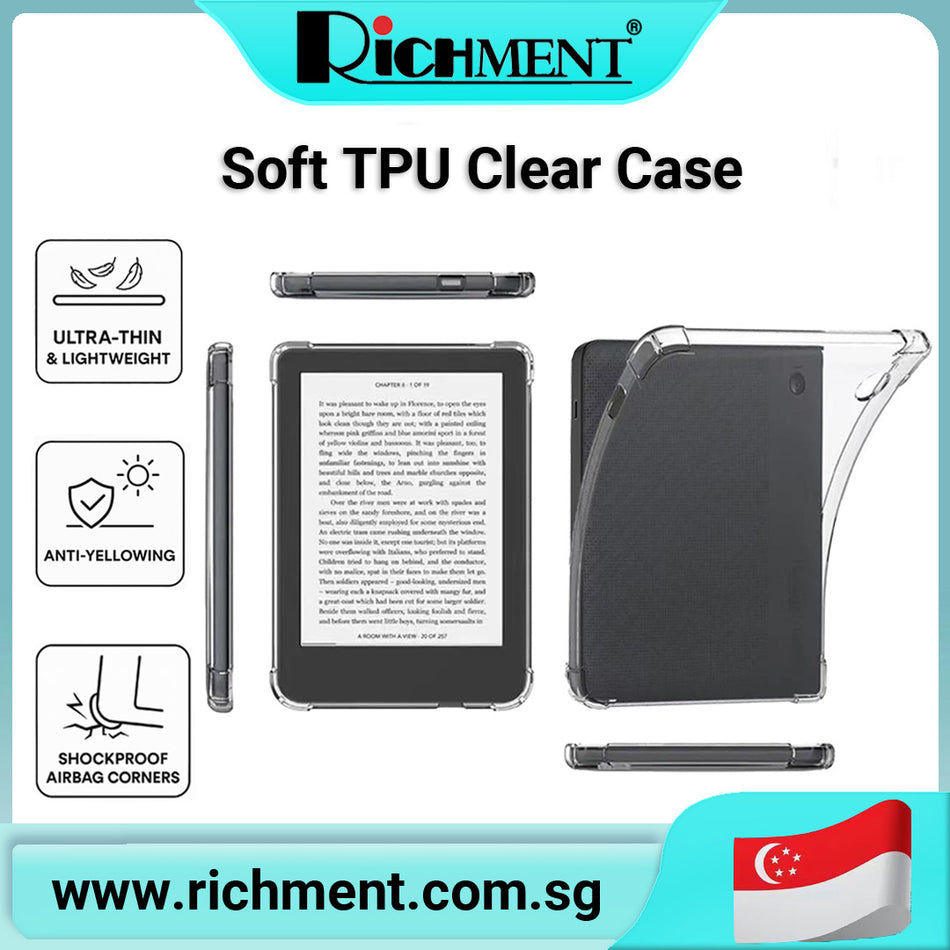【✅SG Brand🔥】RICHMENT  Transparent TPU Clear Case for Kindle / Fire / Kobo Series (6''–10.3'') – Lightweight Shockproof Silicone Cover with Corner Airbag Protection & Precise Cutouts - A Great Gift for eReader Lovers