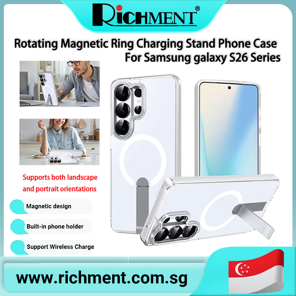 【✅SG Brand🔥】RICHMENT Rotating Magnet Ring Stand Case –  Stand,Wireless Charging Wireless Charging Compatible, Air Cushion Anti-Fall Corners, Car Mount Support for Samsung Galaxy S26/S26 Plus/S26 Ultra