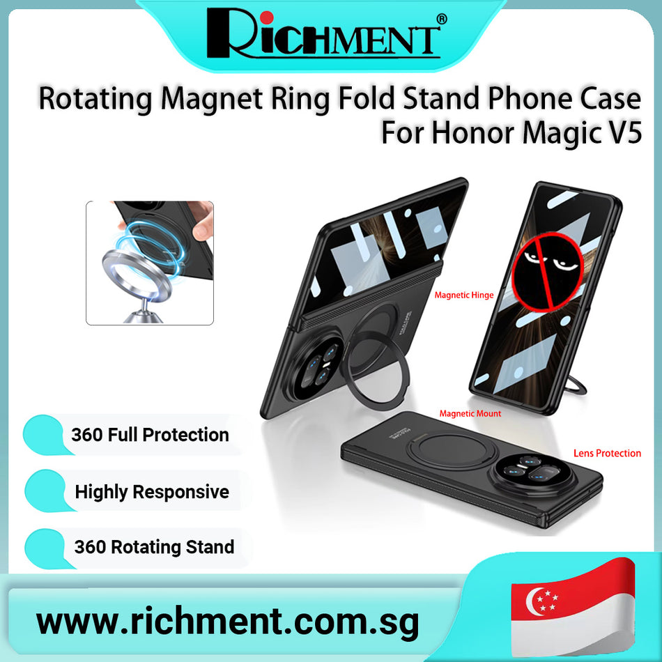 【✅SG Brand🔥】RICHMENT  360° Hinge Protection Case for Magic V5 | Magnetic 360° Rotating Stand Phone Case | Full Cover Shockproof Foldable Case with Strong Magnetic Ring Stand Finger Holder Desk Stand