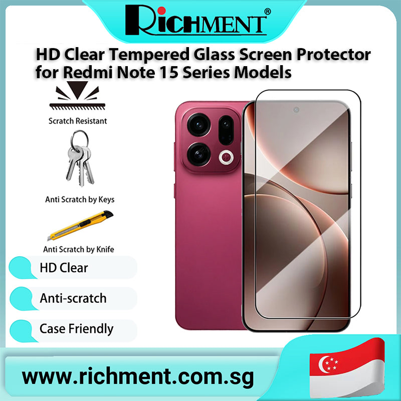 【✅SG Brand🔥】RICHMENT HD Clear Fingerprint Unlock Tempered Glass Screen Protector for Xiaomi Redmi Note 15/15 Pro/15 Pro+