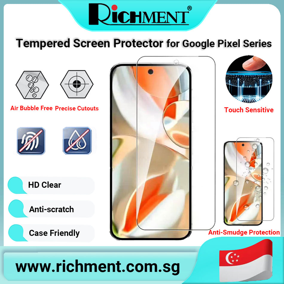 【✅SG Brand🔥】RICHMENT Tempered Glass Screen Protector for Google Pixel 8/8 Pro/8A/ 9/9 Pro/9 Pro XL/ 10/10 A/10 Pro/10 Pro XL HD Clear Privacy Anti-Spy 9H Hardness 0.33mm Ultra Thin Full Coverage Bubble Free Scratch Resistant High Transparency