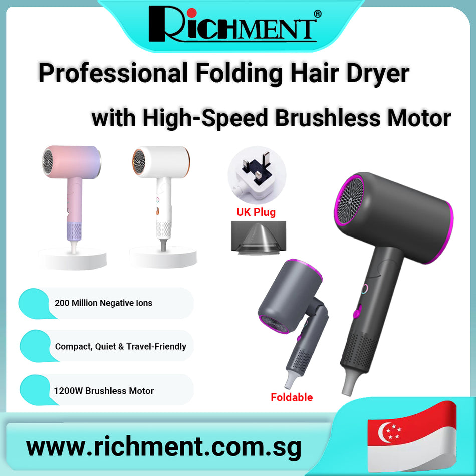 【✅SG Brand🔥】RICHMENT 💨 RICHMENT Ionic Hair Dryer with 200M Negative Ions & 4 Heat Modes | Foldable, Ultra Quiet & Lightweight with 360° Magnetic Nozzle | Thermo-Control & Overheat Protection | 🎁 Perfect Gift for Healthy Hair & Travel Styling