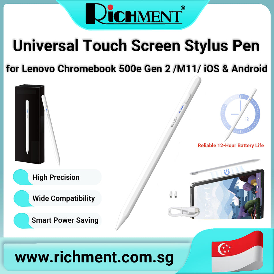 【✅SG Brand🔥】RICHMENT Universal Stylus Pen, Rechargeable POM Tip Tablet Pencil for iOS/Android, Suit with iPhone/Samsung/XiaoMi/Huawei/Vivo/Lenovo Ideapad Pro/Chromebook 500e Gen 2 /M11/ Tab +/HP Probook X360/iPad Tablets & Other Android Devices