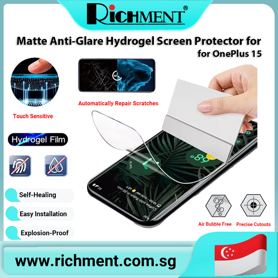 【✅SG Brand🔥】RICHMENT  Hydrogel Screen Protector — Matte Anti-Glare, Shatter-Resistant, 24-Hour Self-Healing, HD Clarity, Anti-Fingerprint, Full Coverage Design, Bubble-Free Application for OnePlus 15