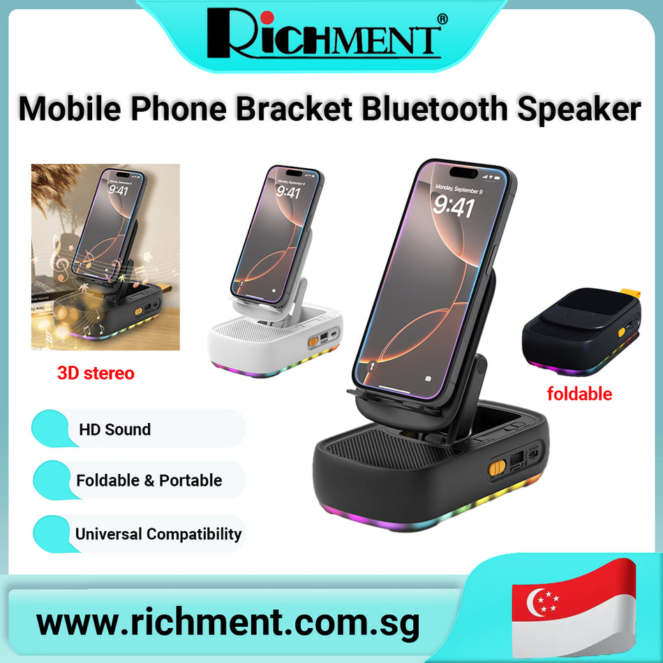 【✅SG Brand🔥】RICHMENT Mobile Phone Bracket Bluetooth Speaker Power Bank with Smart Flashing Light Multi Functional Phone stand Gifts for Men Women,Cell Phone Stand with Bluetooth Speaker,LED Light,and Lanyard,Cool Tech Gadgets,Unique Birthday Gifts