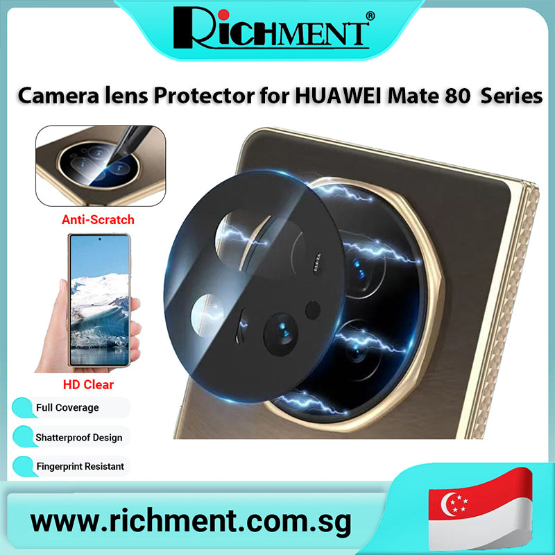 【✅SG Brand🔥】RICHMENT HD Black Silk-Printed Camera Lens Protector for HUAWEI Mate 80/Mate 80 Pro Max/Mate 80 RS | Full Coverage Lens Glass | Scratch Resistant Anti-Fingerprint Precise Cut Camera Protection
