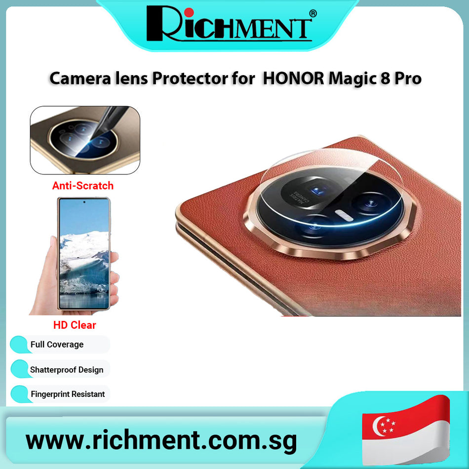 【✅SG Brand🔥】RICHMENT HD Camera Lens Protector– Full Coverage Tempered Glass, Anti-Scratch, Shatterproof, Smudge-Resistant, Ultra Clear, Easy Installation  for Honor Magic 8/8pro