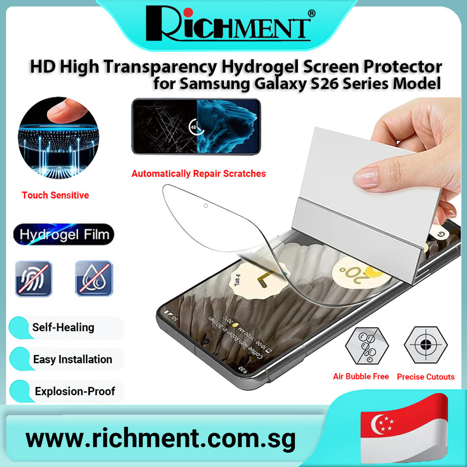 【✅SG Brand🔥】RICHMENT Hydrogel HD High-Transparency Screen Protector for for Samsung Galaxy S26/S26 Plus/ S26 Ultra — Shatter-Resistant, 24-Hour Self-Healing, Crystal-Clear Vision, Anti-Fingerprint, Full-Coverage Design, Bubble-Free Application