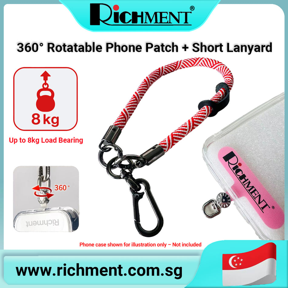 【✅SG Brand🔥】RICHMENT 360° Rotatable Phone Patch + Short Lanyard –Ultra-Strong Adhesive + Metal Swivel Connector 📱 | Universal Fit for Most Cases – 8kg Load Tested, Multiple Colors Available | No Phone Case Included |🎁 Perfect Gift for Birthday & Christmas