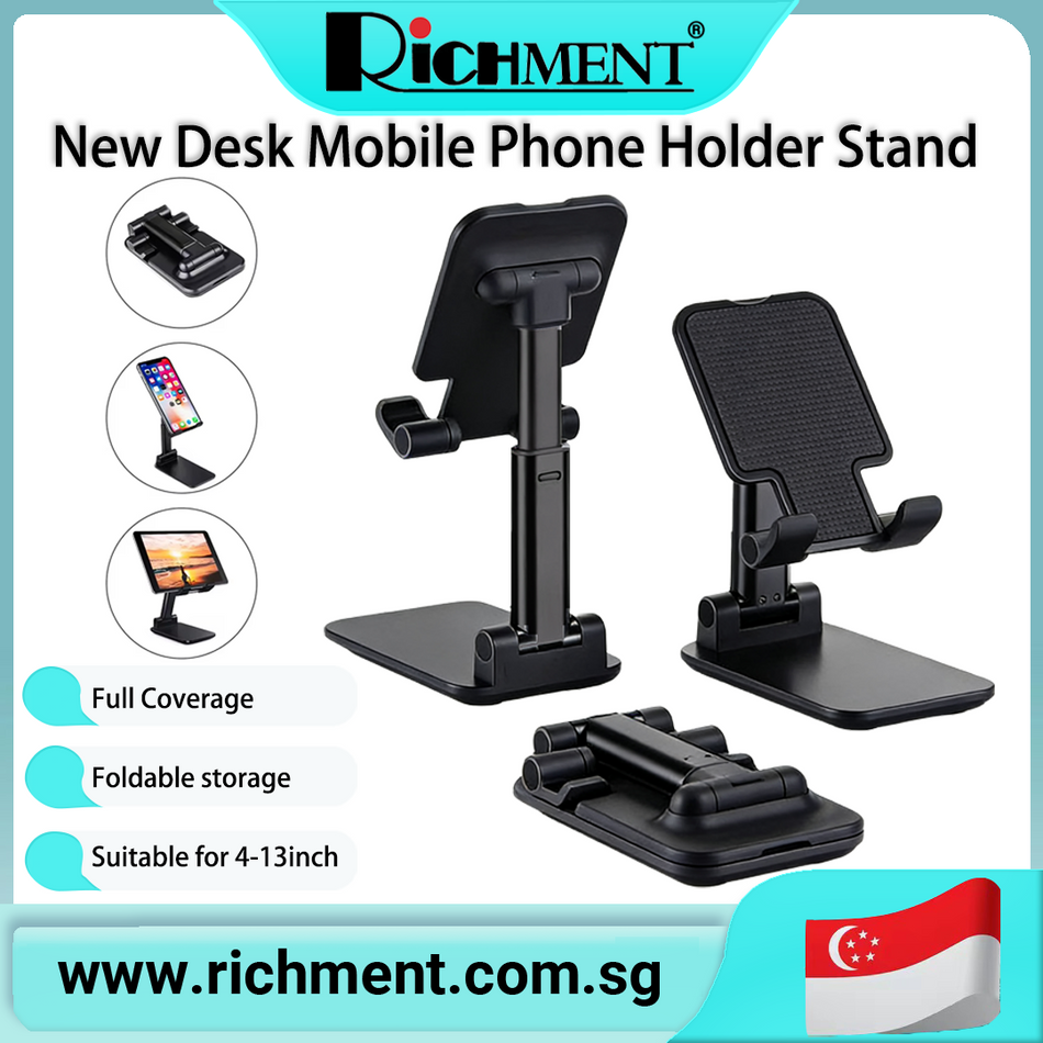 【✅SG Brand🔥】RICHMENT Adjustable Phone Stand Foldable Desktop Holder Height Adjustable Stable Base Anti Slip Support Live Streaming Video Recording Stand for Phone Tablet with Mirror Option