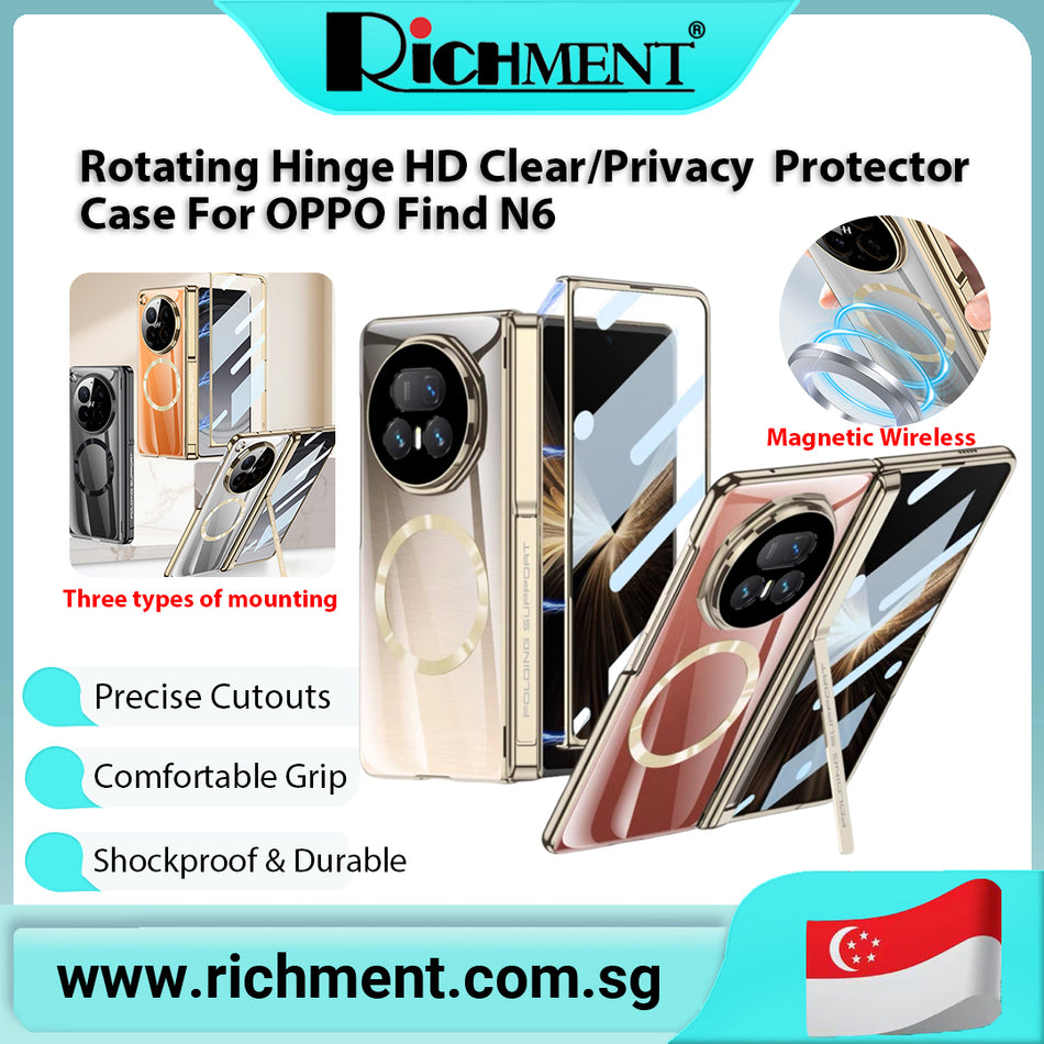 【✅SG Brand🔥】RICHMENT Rotating Hinge HD Clear/Privacy  Protector Case For OPPO Find N6 Full Body Protection Shell High Transparent Clear Slim Cover Shell Anti-Yellowing Scratch Resistant Case