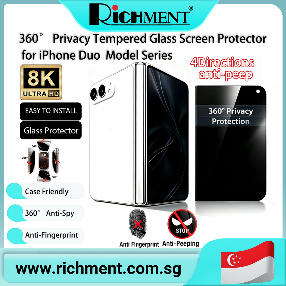 【✅SG Brand🔥】RICHMENT 360 Degree Privacy 24-Hour Self-Healing, , Anti-Fingerprint, Full Coverage for iPhone Duo Shock-Absorbing Full Hinge  Full-Coverage Slim Fit Lightweight Shockproof