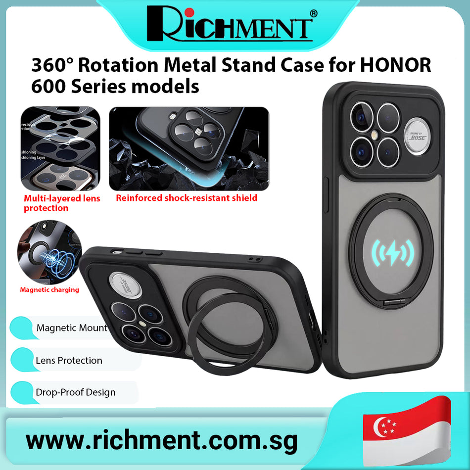 【✅SG Brand🔥】RICHMENT Rotating Magnetic Kickstand Stand Phone Case  Frosted Transluce for HONOR 600/ 600 PRO /600 LITE