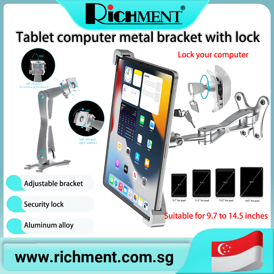 【✅SG Brand🔥】RICHMENT 360°Rotation Bracket Stand for computer metal bracket with lock 9.7-14.5 inches Mount Tablet Holder