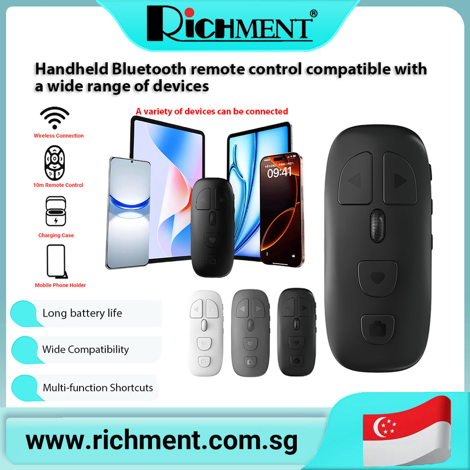 【✅SG Brand🔥】RICHMENTUniversal Mobile Phone Bluetooth- Remote Control Button Selfie Camera Shutter For Video E-book Short