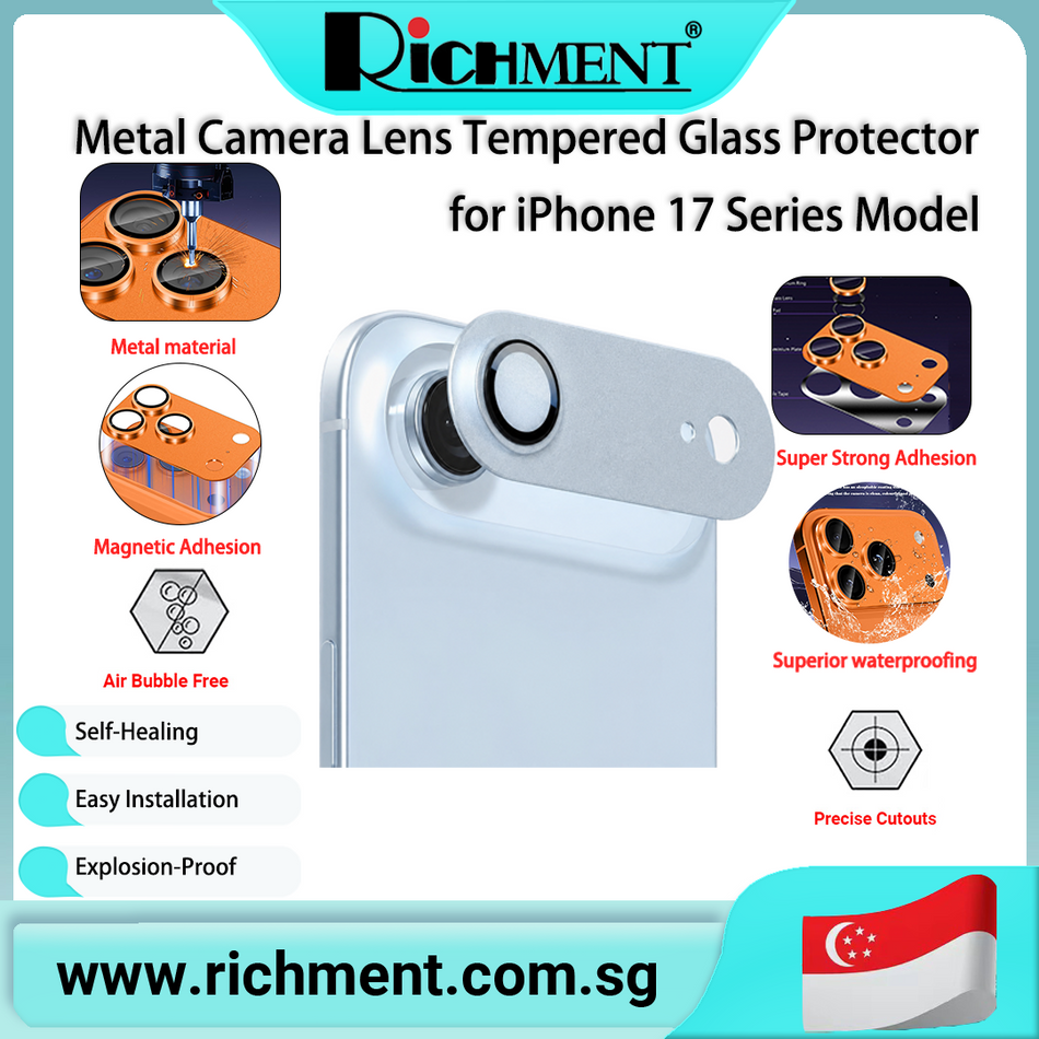 【✅SG Brand🔥】RICHMENT Metal Ring Armor Camera Lens Tempered Glass Full-coverage Film Back Cover Lens Glass Protector For iPhone 17 Air