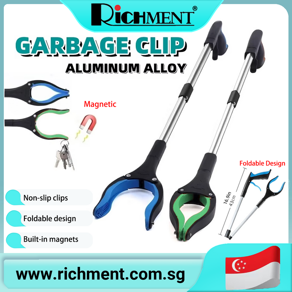 【✅SG Brand🔥】RICHMENT Foldable Litter Grabber Reachers Pickers Pick Up Tools Trash Picker Anti-Slip Rotating Head rubbish Holiday gifts, ideal for travelling