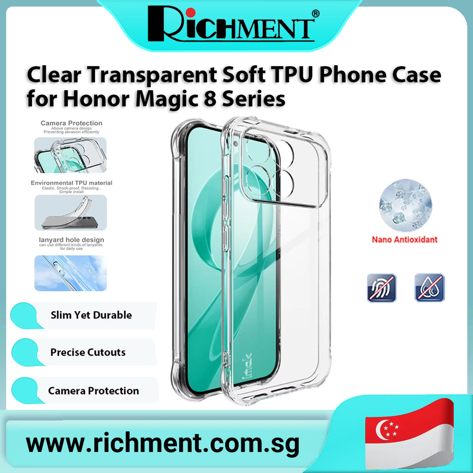 【✅SG Brand🔥】RICHMENT Clear Soft TPU Phone Case for Honor Magic 8/8 Pro  Transparent Shockproof Protective Anti-Yellow Cover | Airbag Corner Protection Slim Anti-Yellow Scratch Resistant Case
