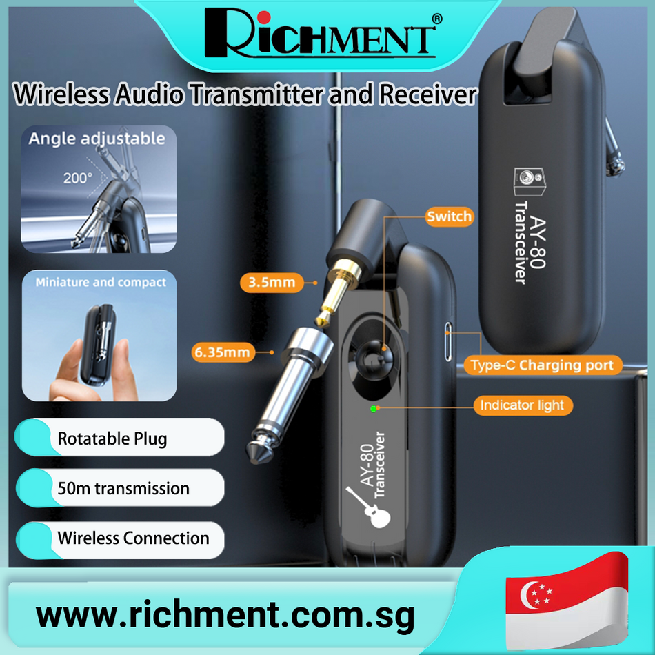 【✅SG Brand🔥】RICHMENT 2.4 GHz Wireless Audio Transceiver Bass Electric  for Electric Guitars 50M Distance 4 hours Working