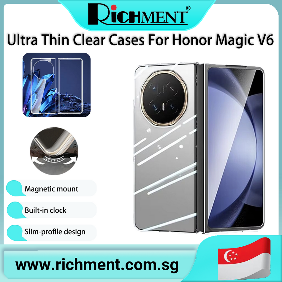 【✅SG Brand🔥】RICHMENT For Honor Magic V6 Case Ultra Thin Transparent Hard PC Case For Crystal Transparent Anti Phone Cover Shockproof Bumper Yellowing Transparent Cover [Wireless Charging Friendly]Full-Body Shockproof Slim Phone Cases