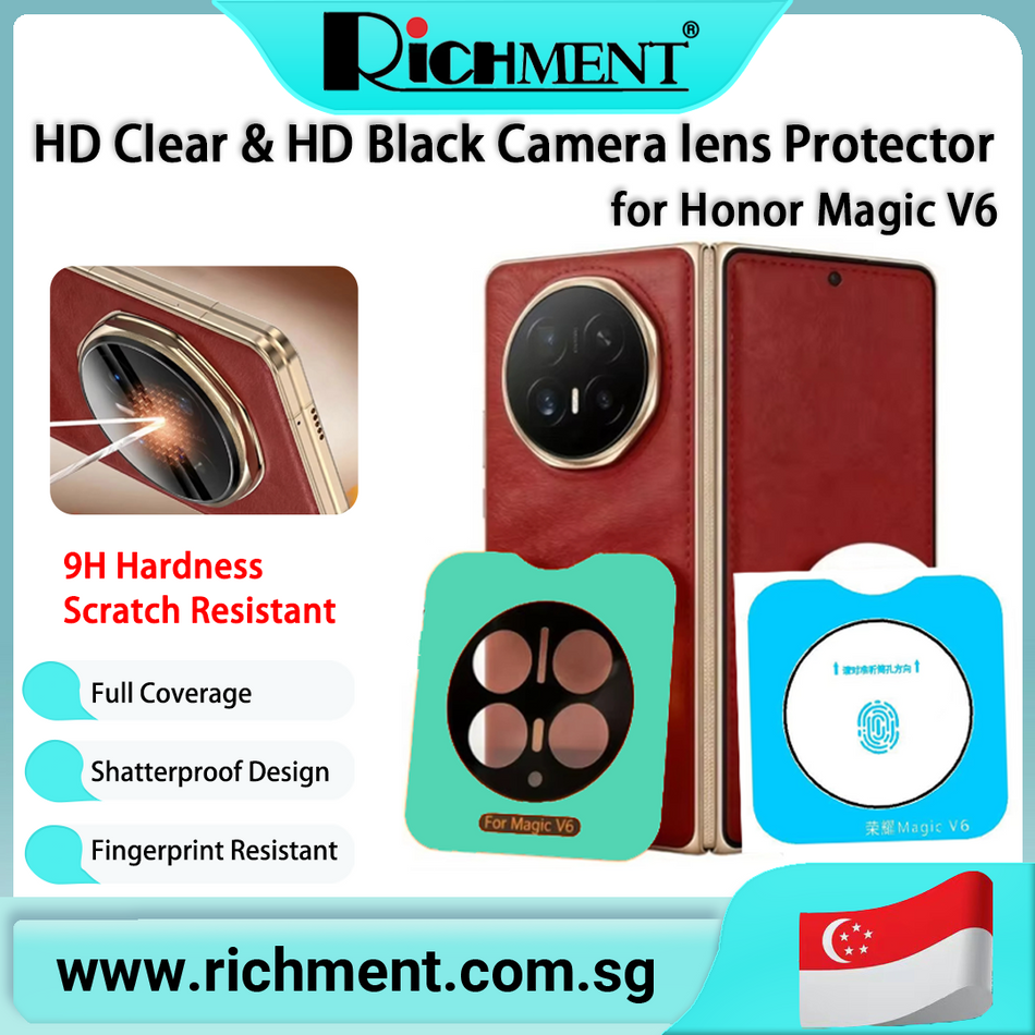 【✅SG Brand🔥】RICHMENT  Camera Lens Protector for Honor Magic V6 HD Clear / HD Black with Alignment Tool / Standard 9H Tempered Glass Full Coverage Anti Scratch Shatterproof Lens Film