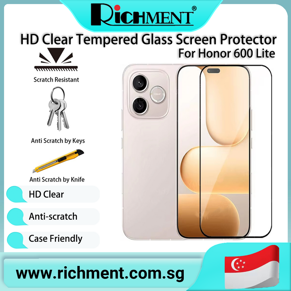【✅SG Brand🔥】RICHMENT  6 in 1 Ful Cover Glas For Honor 600 Lite/Honor 600/Honor  600 Pro Tempered Glass Honor 600 Lite Screen Protector Protective