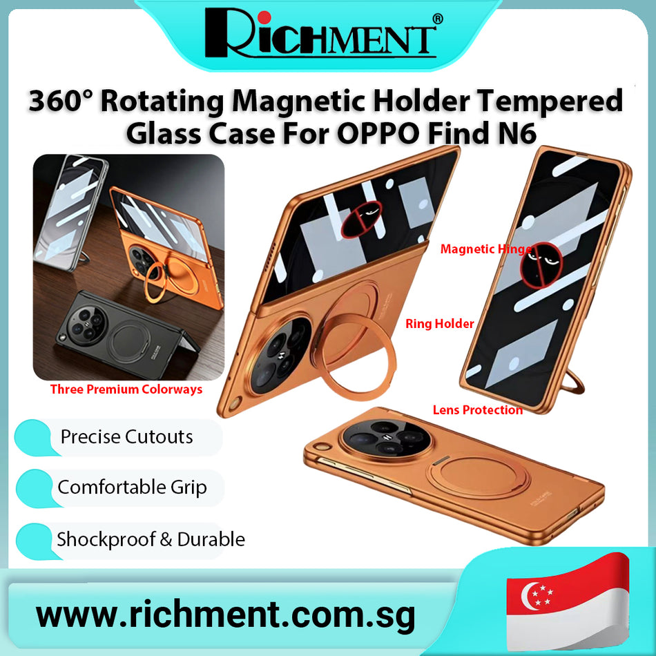 【✅SG Brand🔥】RICHMENT Magnetic Metal Holder Case For OPPO Find N6 HD/Privacy Full Protection Cover With Tempered Glass