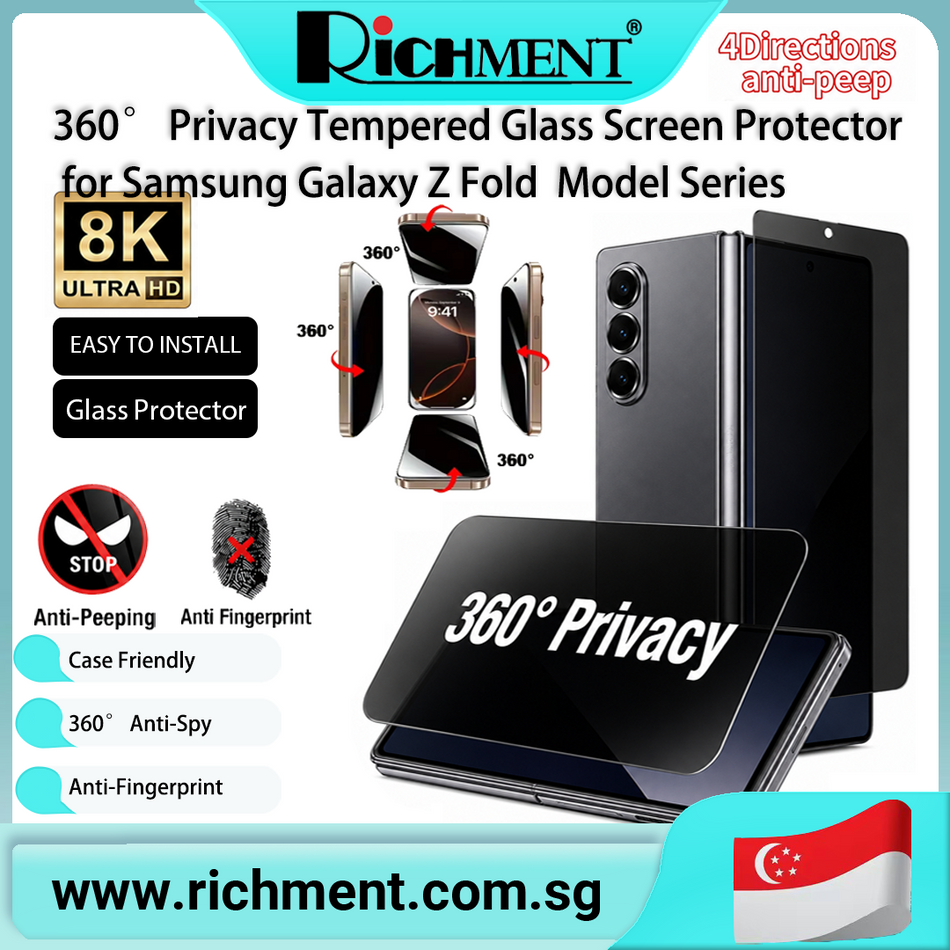 【✅SG Brand🔥】RICHMENT  360 Degree Privacy Ceramic Film Glass Screen Protector for Samsung galaxy Z Fold 6/Samsung galaxy Z Fold 7/Samsung galaxy Z Fold 8/Samsung galaxy Z Fold 8 Ultra