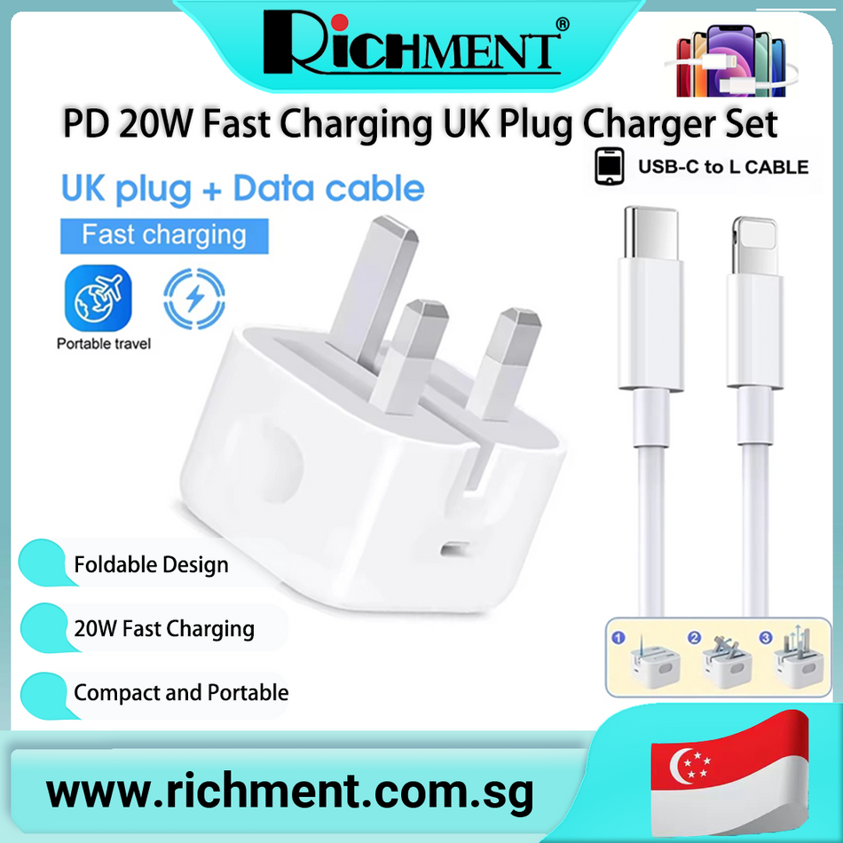 【✅SG Brand🔥】RICHMENT 20W USB C Fast Charger Travel Power Adapter PD QC 3.0 Fast Charging Brick for USB-C Power Adapter