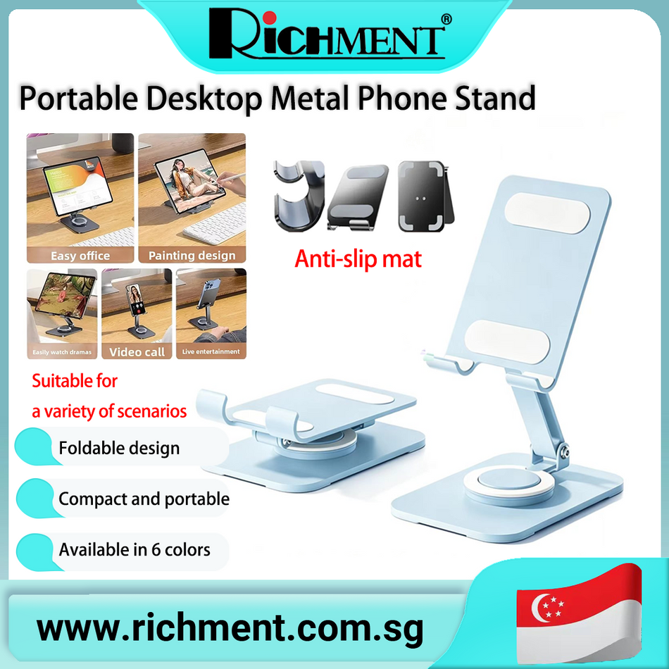 【✅SG Brand🔥】RICHMENT Metal Rotating Desktop Phone Tablet Stand For Smartphone Tablet Holder Foldable 360 Rotating Base