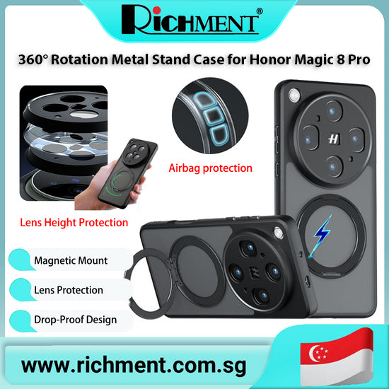 【✅SG Brand🔥】RICHMENT 360 Rotating Bracket Matte Transparent Hard PC Soft Edge Magnetic Stand for Honor MAGIC 8 PRO