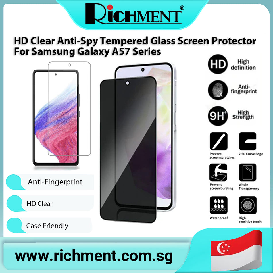 【✅SG Brand🔥】RICHMENT HD Clear & Privacy Tempered Glass Screen Protector for Samsung Galaxy A07 A17 A57 A27 A37, HD Clear & Privacy Anti-Spy 9H Hardness 0.33mm Ultra Thin Full Coverage Bubble Free Scratch Resistant High Transparency