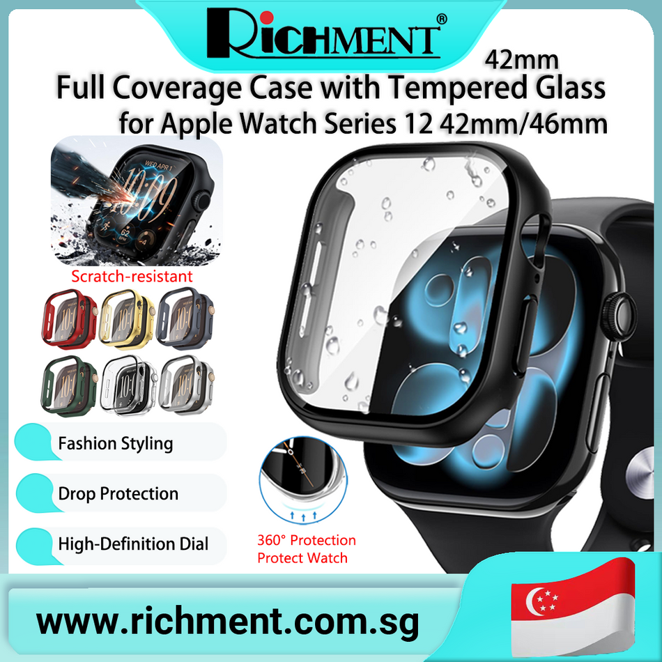【✅SG Brand🔥】RICHMENT All-in-One Protective Watch Case with Tempered Protective Glass for Iwatch S12 2026 46MM/atch S12 2026 42MM