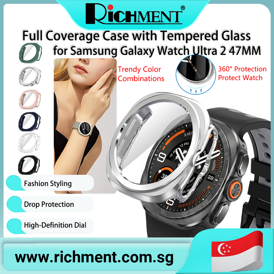 【✅SG Brand🔥】RICHMENT Screen Protector & Case | Hard PC Bumper / HD Anti-Fog Tempered Glass Protective Film Accessories  for Samsung Galaxy Watch Ultra 2 47MM