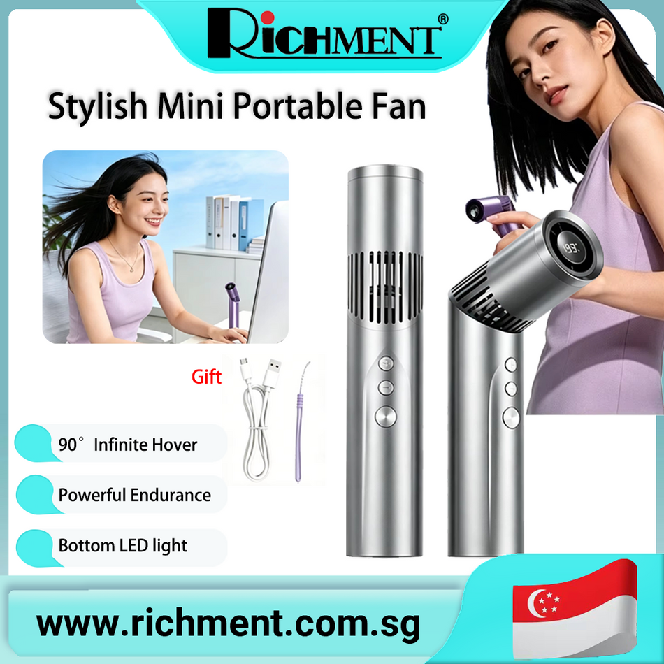 【✅SG Brand🔥】RICHMENT Portable Handheld Turbo Fan,3 IN 1 Rechargeable Mini Fans,Up to 12 Working Hours,1-199 Speed,Digital Display,for Outdoor,Travel,Beach,Office,2026 Summer Gifts for Women & Men