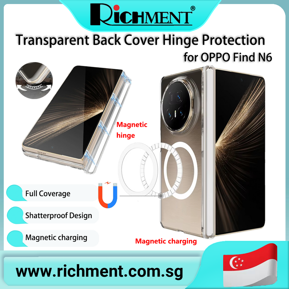 【✅SG Brand🔥】RICHMENT Magnetic Clear Back Cover Case for OPPO Find N6/ OPPO Find N5/ OPPO Find N3  with Built-in Magnet Shock-Absorbing Full Hinge