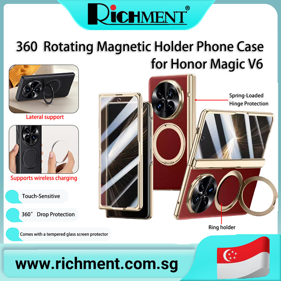【✅SG Brand🔥】RICHMENT Magnetic 360° Ring Holder Phone Case for Honor Magic V6 HD Clear / Privacy Screen Protector Built-in Kickstand Hinge Protection Shockproof Magnetic Wireless Charging Compatible Cove