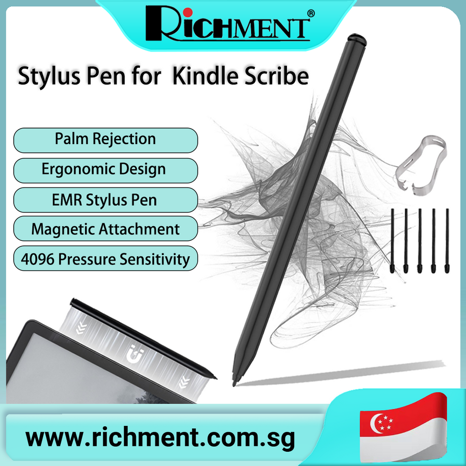 【✅SG Brand🔥】RICHMENT Stylus Pen for Kindle Scribe, EMR Digital Pencil with 4096 Pressure Sensitivity, Palm Rejection,