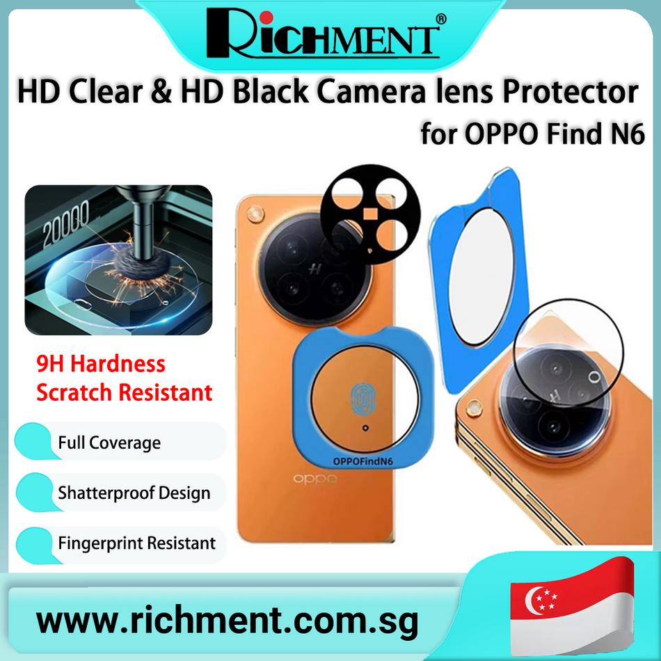 【✅SG Brand🔥】RICHMENT Camera Lens Protector for OPPO Find N6 HD Clear / HD Black with Alignment Tool / Standard 9H Tempered Glass Full Coverage Anti Scratch Shatterproof Lens Film Easy Install