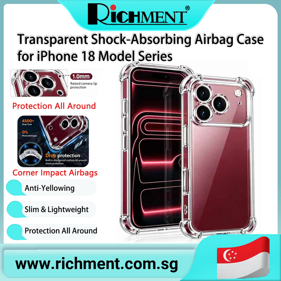 【✅SG Brand🔥】RICHMENT TPU Clear Transparent Soft-Shell Case with  Shock-Absorbing for iPhone 18 Pro/18 Pro max/17 Pro Shock-Absorbing Full Hinge Anti-Yellowing Full-Coverage Slim Fit Lightweight Shockproof