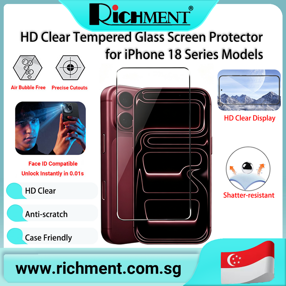 【✅SG Brand🔥】RICHMENT HD Clear＆Privacy Full Coverage Glass Screen Protector for iPhone 18/ iPhone 18 Pro/iPhone 18 Pro Max 24-Hour Self-Healing, HD Clarity, Anti-Fingerprint, Full Coverage Design, Bubble-Free Application