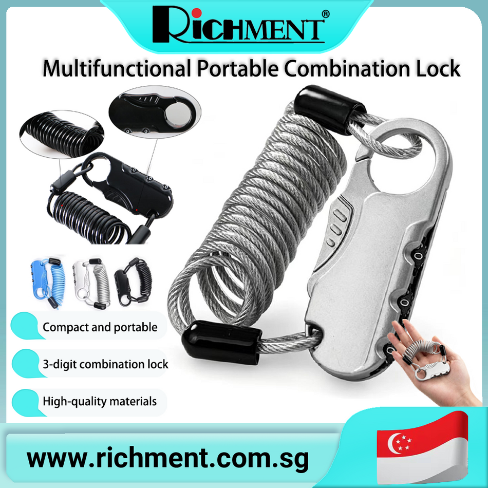 【✅SG Brand🔥】RICHMENT Bicycle Cable Lock 3-Digit Combination Password Mini Lock Portable Lightweight Anti-theft Helmet  MTB Road Designed specifically for travel and outdoor use