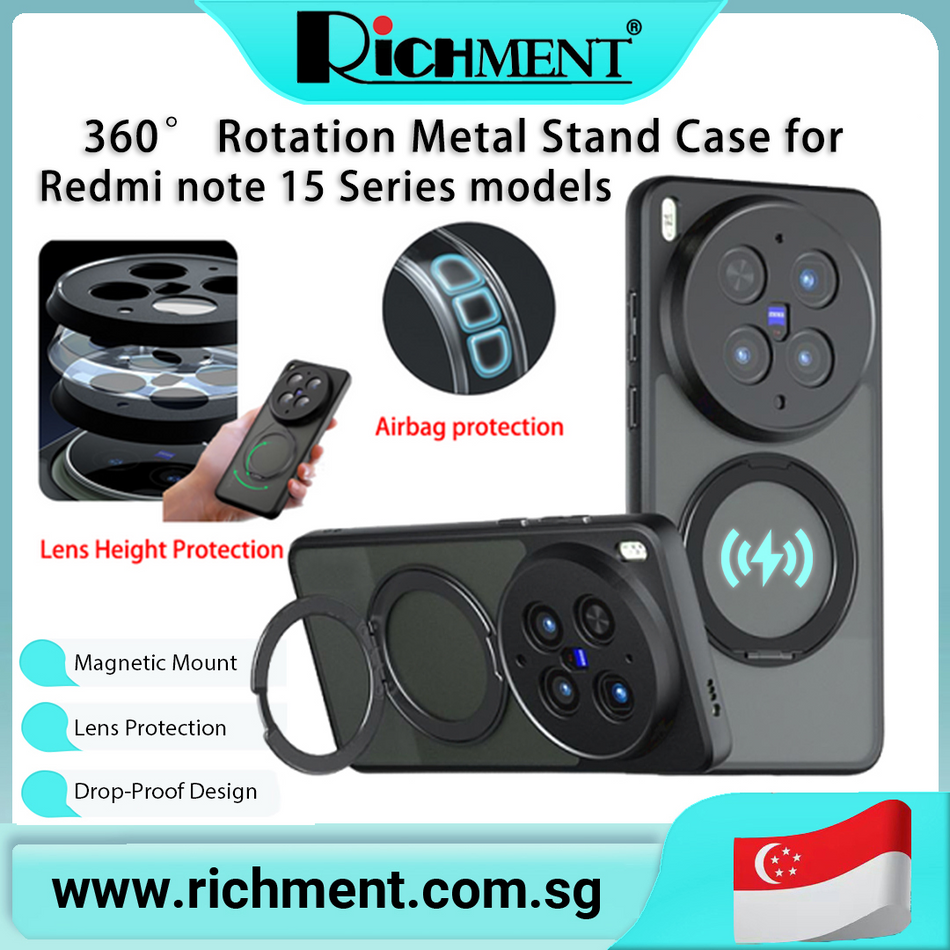 【✅SG Brand🔥】RICHMENT High Quality Casing For Redmi Note 15/15 Pro /15 PRO+ With 360° Magnetic Stand Matte Ring Holder Phone Case