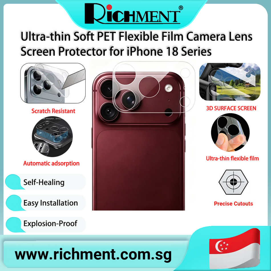 【✅SG Brand🔥】RICHMENT Camera Lens Protector,HD Clear Soft TPU Accessories,for iPhone 18/18pro/17/17promax iphone Duo Shock-Absorbing Full Hinge Anti-Yellowing Full-Coverage Slim Fit Lightweight Shockproof