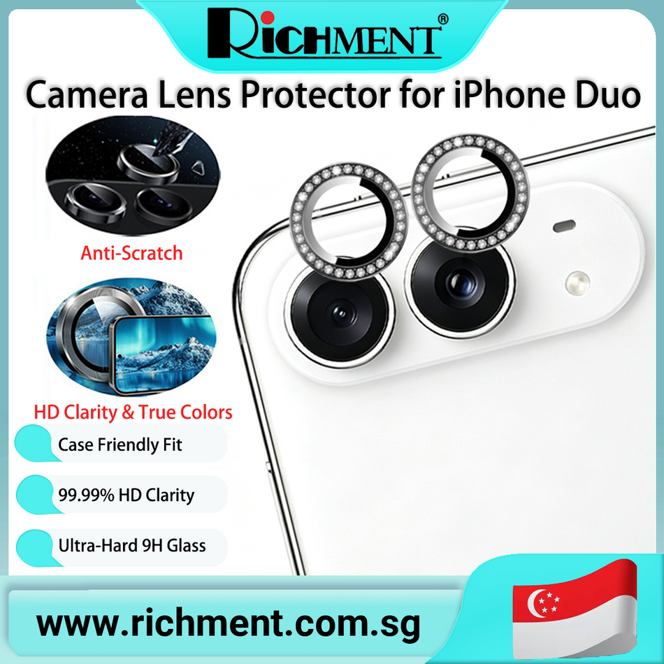 【✅SG Brand🔥】RICHMENT Bling 9H Hardness,Scratch Resistant,Ultra-thin Tempered Glass Camera Lens Protector for iPhone Duo 24-Hour Self-Healing, HD Clarity, Anti-Fingerprint, Full Coverage Design, Bubble-Free Application