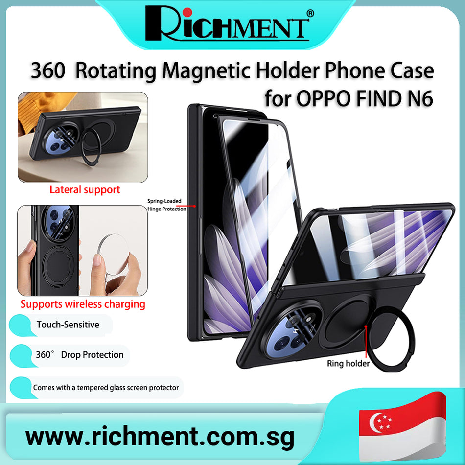 【✅SG Brand🔥】RICHMENT Magnetic 360° Ring Holder Phone Case for OPPO Find N6 HD Clear / Privacy Screen Protector Built-in Kickstand Hinge Protection Shockproof Magnetic Wireless Charging Compatible Cover